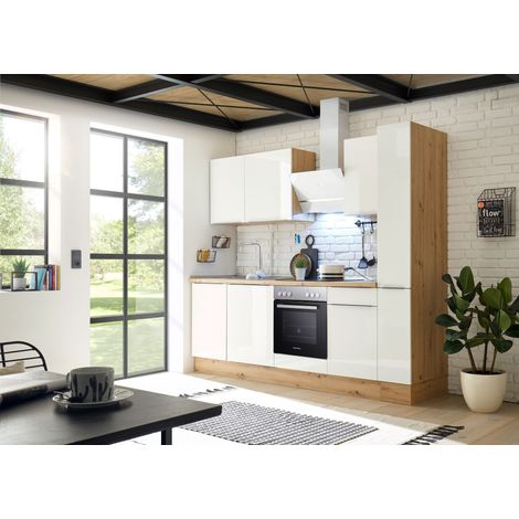 Küche Küchenzeile Küchenblock Marleen Premium 250 cm Weiß Artisan Eiche Respekta