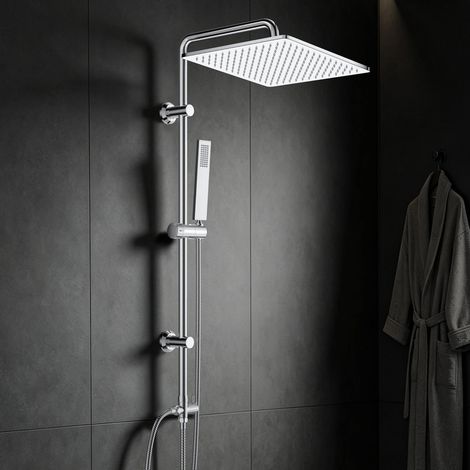 Görbach Edelstahl Duschsystem ohne Armatur, XXL Eckige Regendusche 30 x 30 cm Chrom, Nachrüstset mit verstellbaren Wandhalterungen (1/5)