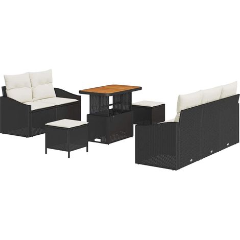 Garden Sofa Set with Cushion with Storage 8 pcs Black and Cream vidaXL