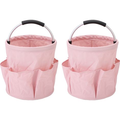 2pcs Sac Outil Jardin Pliable Seau – Camping Récolte Panier Salle de Bain Lavage avec Poignée Intérieur Extérieur, Rose (1/5)