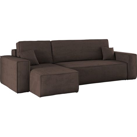 Ecksofa mit schlaffunktion und bettkasten, Eckcouch BEST stoff Poso Dicker Cord viele farben Braun L (1/5)