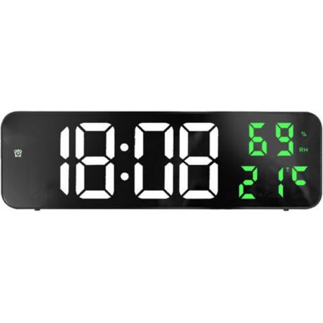 Miroir grand horloge numérique LED, réveil électronique pour la maison, grand écran, horloge murale, blanc et vert
