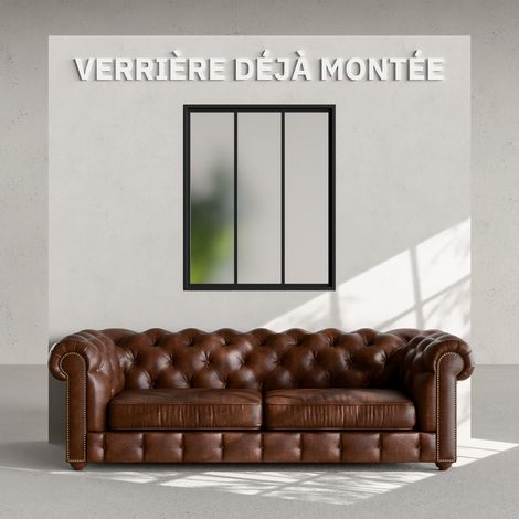 Verrière 3 Carreaux - Déjà Montée - Noir Mat - Verre Dépoli (1/4)