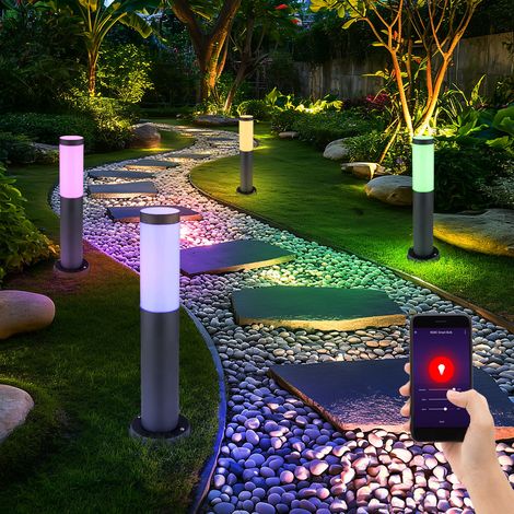 Außenleuchte dimmbar Smart Gartenlampe Sockelleuchte Farbwechsel, Edelstahl anthrazit, RGB LED 8,5W 806lm 2700-6500K, DxH 7,6 x 45 cm, 4er Set