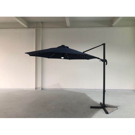 Roma 3M Garden Patio Parasol Outdoor Umbrella with LED Lights and Cross Base Dark Blue (1/5)