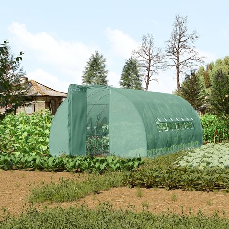 Tunnelgewächshaus mit Tür und 8 Fenstern, Gartengewächshaus aus PE und verzinktem Metall, für den Pflanzenanbau, 600 x 300 x 200 cm (1/5)