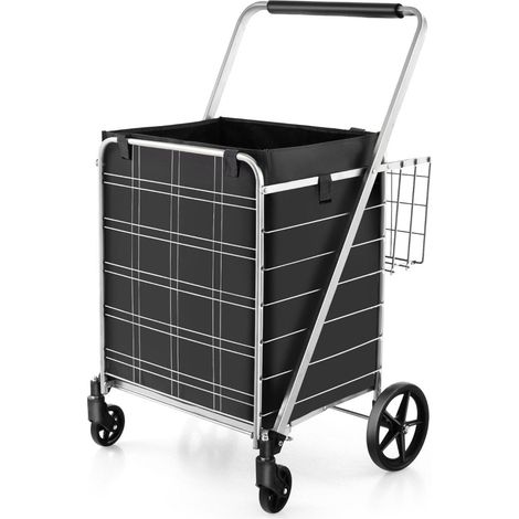 Chariot de courses pliable sur roulettes avec sac oxford amovible 2 paniers argent (1/5)