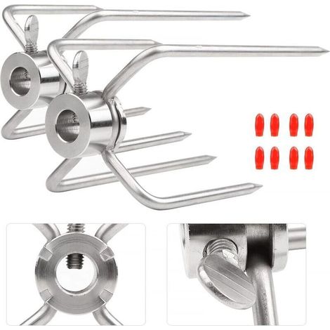 2 pinces à viande pour tournebroche, aiguilles à viande pour brochette de grill en acier inoxydable d'un diamètre de 12,5 mm avec vis de verrouillage et couvercle de protection rouge (1/4)