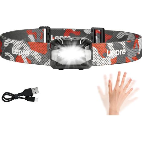 Lampe Frontale Rechargeable, 2000Lux Super Lumineux 10 Modes IPX4 Léger Torche Frontale LED Puissante avec Détecteur de Mouvement, Double Alimentation Rechargeable ou à Piles pour Course (1/5)