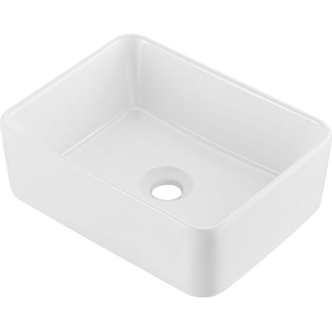 Lavabo à poser rectangulaire 16x12 pouces, céramique blanche, moderne et élégant, emballage soigné pour salle de bain, hôtel, toilette, camping-car. (1/5)
