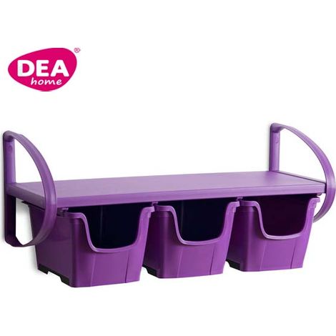 Mensola da parete viola per cameretta bambini asilo 3 box scorrevoli 81 x 33 x 36 cm Dea Home (1/3)