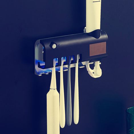 Toothbrush sanitizer Toothbrush sterilizer and Holder with LED UV Light Sterilization Function,Rechargeable Solar Power,Wireless Design,Wall Mounted Automatic Toothpaste Dispenser -White (1/5)