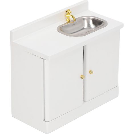 Meuble miniature pour maison de poupée à l'échelle 1:12 avec lavabo, structure réaliste et raffinée, surface lisse en bois pour salle de bain (1/5)