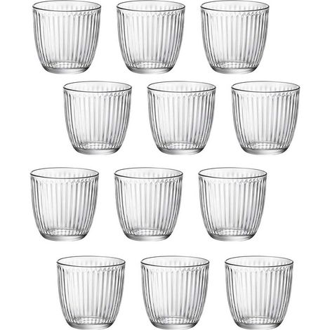 Set 12 Bicchieri Acqua in Vetro Trasparente 29 cl Ideale per Casa e Ristorazione Design Vintage Anni 50 Scanalato Diametro 8,5 cm Made in Italy