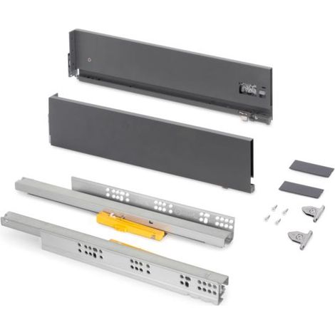 Emuca Cajón exterior Vertex Push Sincro con regulación 3D de altura 131mm, 40kg, profundidad 500mm, Acero, Gris antracita -