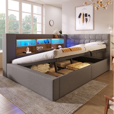 Bett Doppelbett Bettgestell Stauraum 140x200 Grau HAVRYA (1/5)