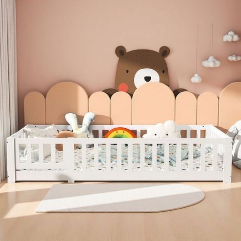 Cama Niños 90x200 Modulable - Cama Cuna Evolutiva de Madera Ecoresponsable & Seguridad EN747 - Blanca