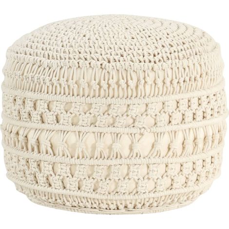 Pouf Design fait à la main - Fauteuil Repose-Pieds pour Salon ou Chambre Bas en macramé 45x30 cm Coton BV333518 - BonneVie (1/4)