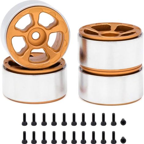 4 Pièces 1,0 Pouces Jantes en Métal pour Voiture sur 1/24 1/18 RC Axial SCX24 AX24 FCX24 Enduro24 TRX4M, Étroit 5 Rayons Orange (1/5)