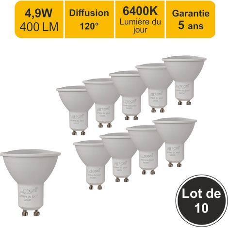 [JAMAIS UTILISÉ] Lot de 10 ampoules LED GU10 4,9W - 120° - 400Lm 6400K - garantie 5 ans