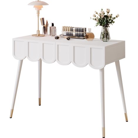 ELVMI Schminktisch mit 2 Wolkenförmigen Schubladen Metallfüßen für Schlafzimmer und Büro Weiß 100 x 40 x 76 cm (1/5)