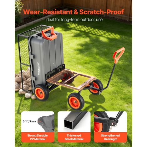 VEVOR Garden Dump Cart, 800 lbs Poly Dump Cart, Garden Carts Dumps Wagon with Storage Fence, 90° Quick-Dumps Mechanism, 180° Swivel Wheels, 90° Rotating Handle, Yard Wagon for Plants, Soil, Crops (1/4)