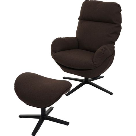 Sillón + taburete HHG-420, sillón TV sillón mecedora, función giratoria, metal tela/textil, marrón