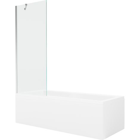 Mexen Cubik Rechteckige Badewanne 150 x 70 cm mit Verkleidung und 1-flügeliger Abtrennung 70 cm, transparent, Chrom (1/5)