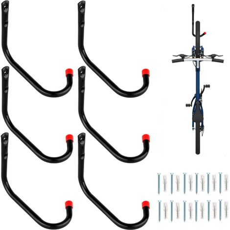 Crochet de rangement pour vélo de garage, crochet mural pour vélo, support vertical pour vélo pour l'intérieur, garage, abri de jardin (tube rond en acier (6 pièces)) (1/5)