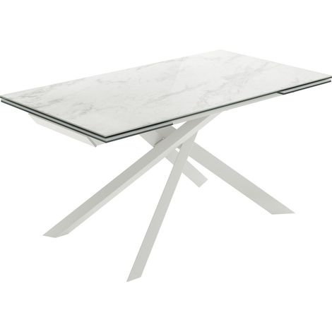 Tavolo allungabile Cross - Struttura in metallo bianco e top in ceramica marmo calacatta lucido 160/240x90cm - Stones (1/3)
