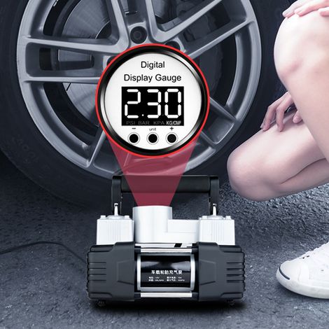 Hochleistungsfähiger, tragbarer 12-V-Zweizylinder-Hochdruck-Luftkompressor, 100-PSI-Reifenfüller mit LED-Arbeitsleuchten (1/5)