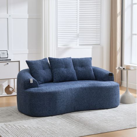 REDOM - Sofá de 2 plazas 164x92x60 cm, asiento profundo, cojines gruesos, sin montaje, chenilla azul (1/5)