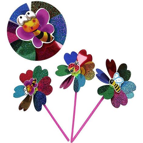 Moulin à vent jouet compatible avec les enfants, lot de 6 pièces colorées pour s'amuser en plein air. (1/5)