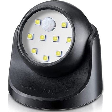 Projecteur LED sans fil intérieur/extérieur avec détecteur de mouvement, allumage/extinction automatique, alimentation sur piles - Noir