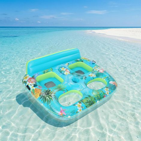 Fauteuil de piscine gonflable pour 2 personnes, pour piscine adulte, matelas gonflable avec 2 porte-gobelets et 1 compartiment à glace, chaise longue flottante pour couple, pour piscine d'été (1/5)