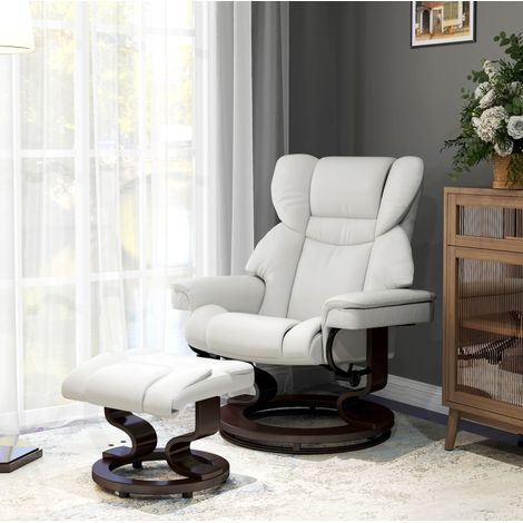 Fauteuil relax 79x82x101 cm crème en cuir reconstitué avec massage, rotation 360° et repose-pieds (1/5)