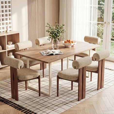 6er-Set Esszimmerstühle mit zylindrischer Rückenlehne, Holzgestell, modernes Design, für Küche und Esszimmer, Braun (1/5)