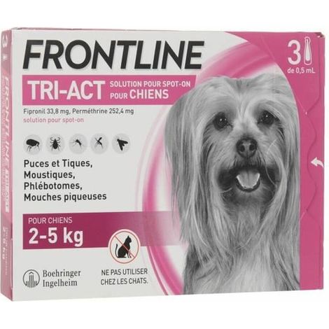 Frontline Tri-Act chien - Anti-puces anti-tiques pour chien XS - 2-5kg - 3 pipettes