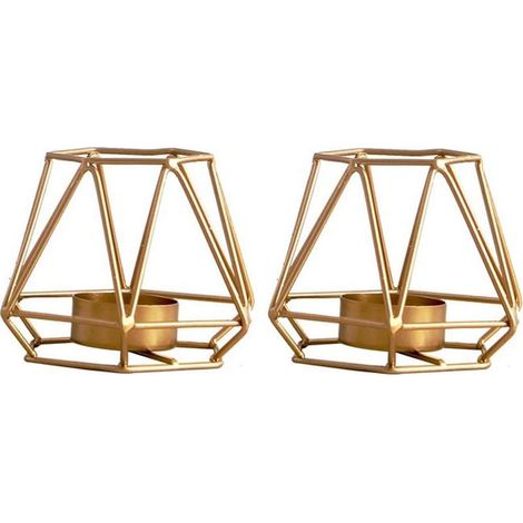 2 Pièces de Bougeoirs de Bougie Chauffe-Plat Géométriques, Ornements de Chandeliers de Table en Or (2 x Petit) (1/4)