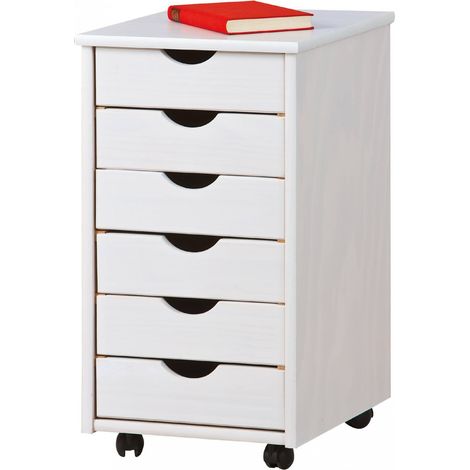 Dmora Commode de bureau à six tiroirs sur roulettes, coloris blanc, 36 x 65 x 40 cm