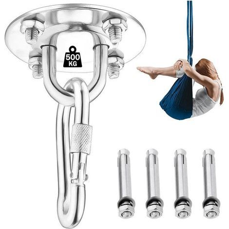 Crochet de plafond pour suspendre des hamacs, du yoga, des chaises suspendues, kit d'entraînement de suspension en acier inoxydable (avec mousqueton et vis de fixation) (1/5)