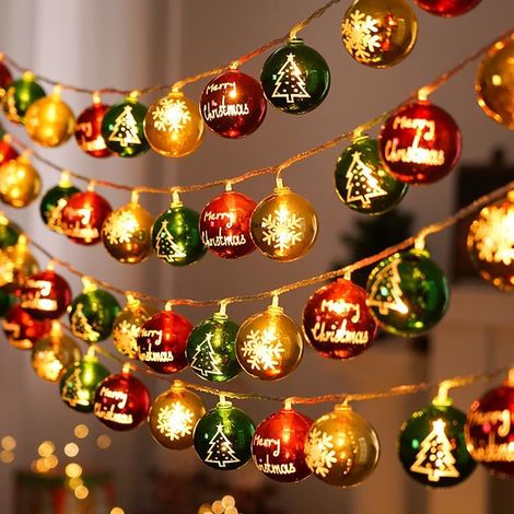 Luci natalizie a LED - Sfere rotonde zincate - Decorazione per albero di Natale - A batteria - 3 m x 20 LED [Luce continua a batteria]