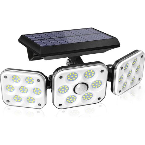 [Classe énergétique A+++] Lampe solaire extérieure 1pc noire, 138 LED étanche IP65 capteur de mouvement extérieur lumière solaire, 3 têtes jardin extérieur projecteur solaire (1/3)
