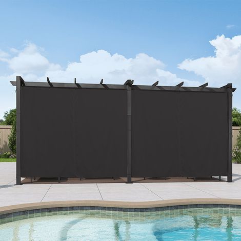 PURPLE LEAF Pergola Aluminium pour Terrasse Extérieur, Toit Coulissante, Pavillon De Jardin, 5,5 x 3,5 m, Gris, avec rideaux, avec rideaux (1/5)