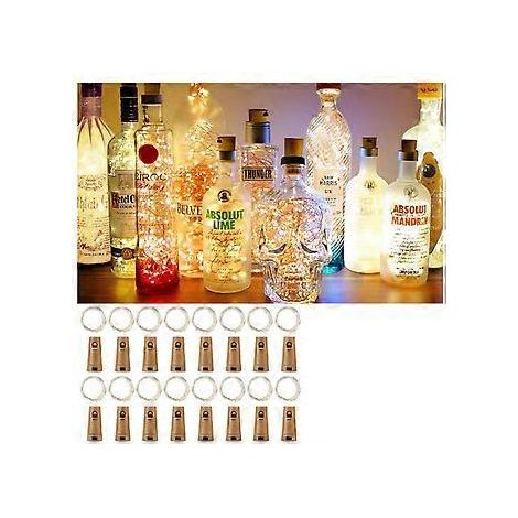 16 Stück Flaschen-Licht 20 LEDs 2M Flaschenlicht Warmweiß Lichterkette Korken Stimmungslichter Weinflasche Nachtlicht für Flasche DIY, Party, Garten, We