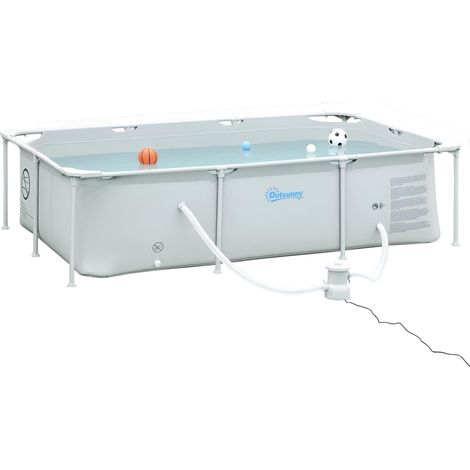 Piscine hors-sol tubulaire rectangulaire 252 x 152 x 65 cm avec pompe de filtration à cartouche 1200 l/h, idéale pour adultes et enfants, 2163 l, grise.