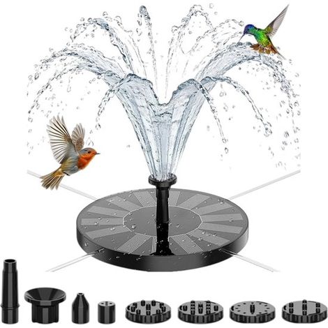 Fontaine solaire pour bain d'oiseaux - Ronde, flottante, automatique - Diamètre 16 cm - 6 jets d'eau - Convient aux bains d'oiseaux, en extérieur, dans le jardin - Noire - Fontaine solaire pour bain d (1/5)