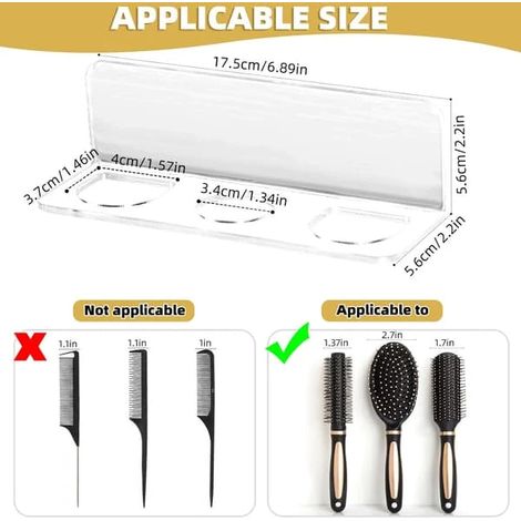 Porte-brosses à cheveux en acrylique pour salle de bain, organisateur auto-adhésif pour outils de coiffure, boîte de rangement murale pour peignes avec 3 trous. (1/4)