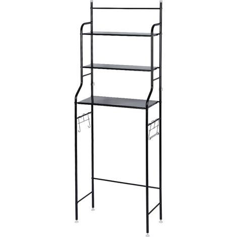 Aqrau Étagère au-dessus des toilettes Étagère de salle de bain au-dessus des toilettes Économiseur d'espace, Étagère de toilette en acier inoxydable - Noir 165x55x26cm