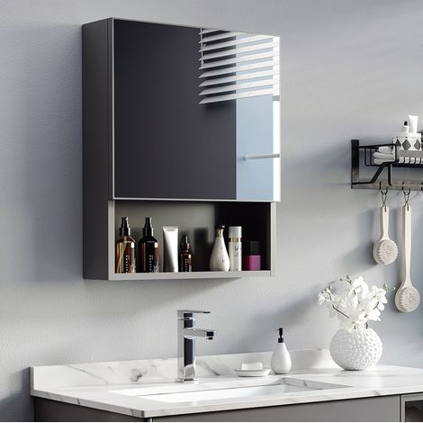 Mueble de baño con espejo de acero inoxidable, 46 x 13,5 x 58 cm, negro HAVRYA (1/5)